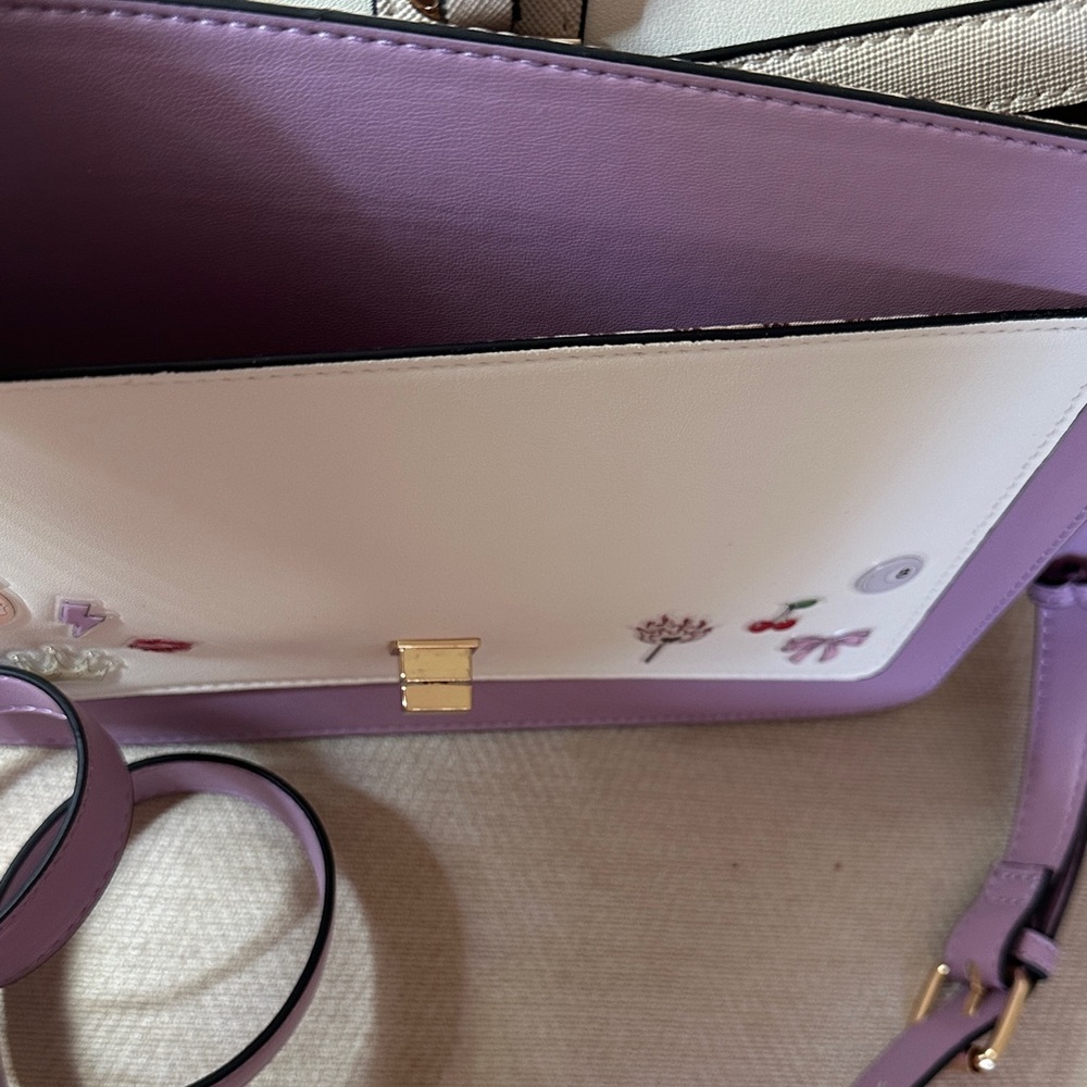 Aldo Cream and Purple Satchel with Fun Embellishments and Shoulder Strap - Picture 12 of 14